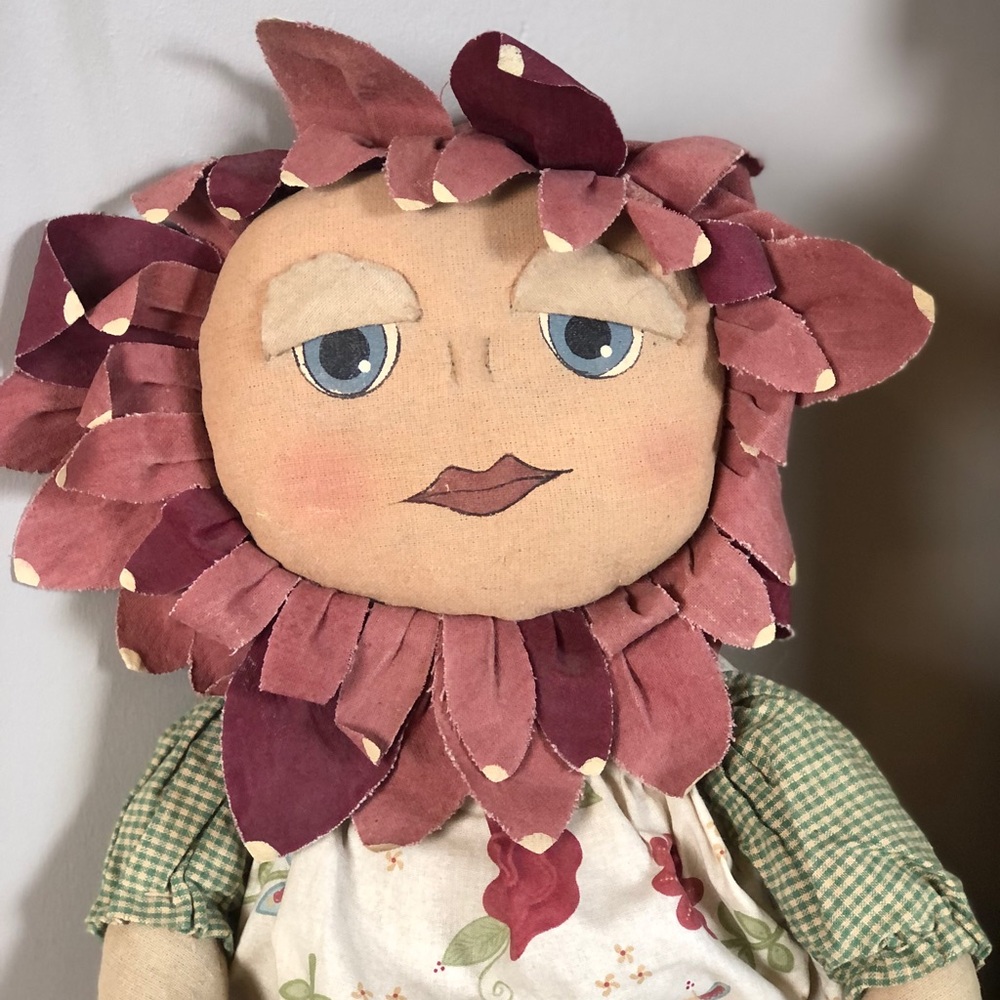 Primitive Flower Doll prim decor rustic country hand painted - Picture 3 of 9